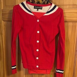 Sourpuss Red Cardigan with Navy and White Accents sailor rockabilly